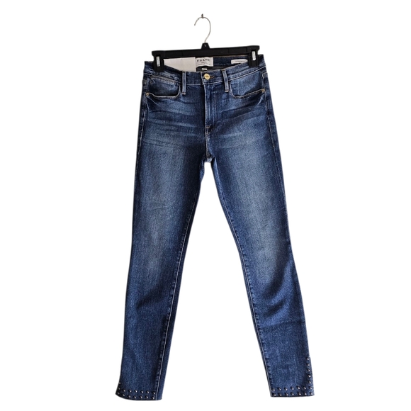 Frame Denim Blue High Rise Skinny Fit Stud Blue Jeans 27 NWT - Picture 1 of 9